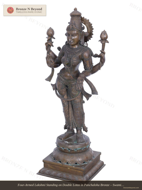 Four-Armed Lakshmi Standing on Double Lotus in Panchaloha Bronze – Swamimalai, Tamil Nadu