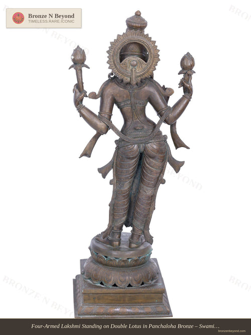 Four-Armed Lakshmi Standing on Double Lotus in Panchaloha Bronze – Swamimalai, Tamil Nadu