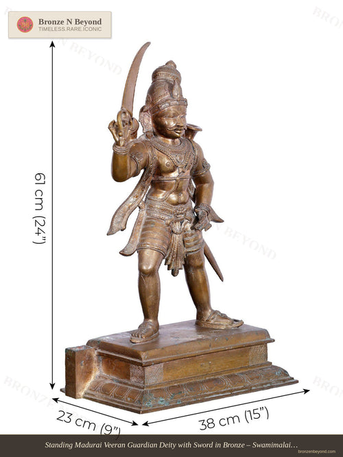 Standing Madurai Veeran Guardian Deity with Sword in Bronze – Swamimalai, Tamil Nadu