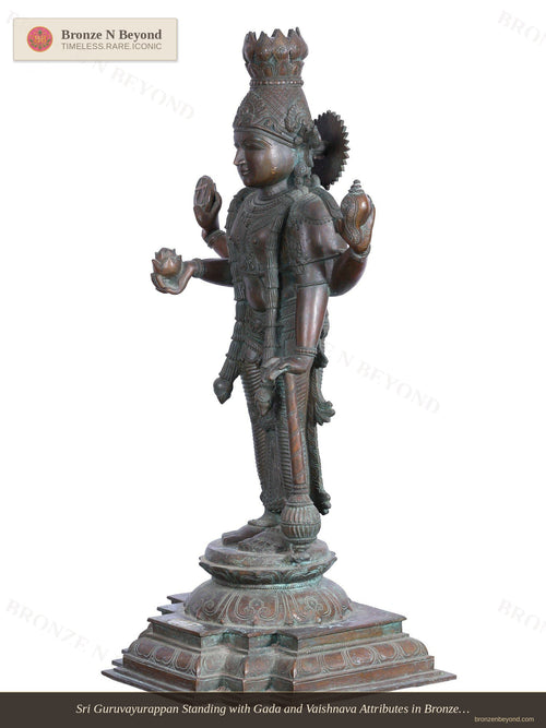 Sri Guruvayurappan Standing with Gada and Vaishnava Attributes in Bronze – Swamimalai, Tamil Nadu
