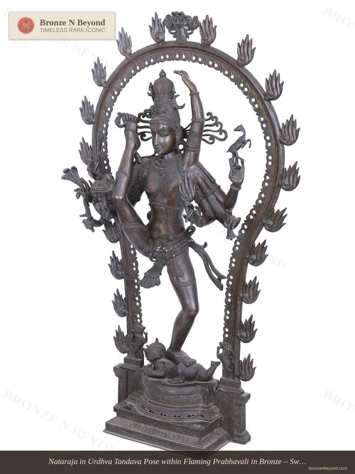 Nataraja in Urdhva Tandava Pose within Flaming Prabhavali in Bronze – Swamimalai, Tamil Nadu