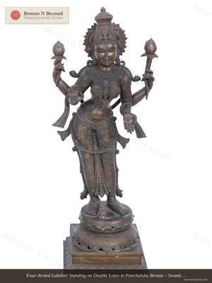 Four-Armed Lakshmi Standing on Double Lotus in Panchaloha Bronze