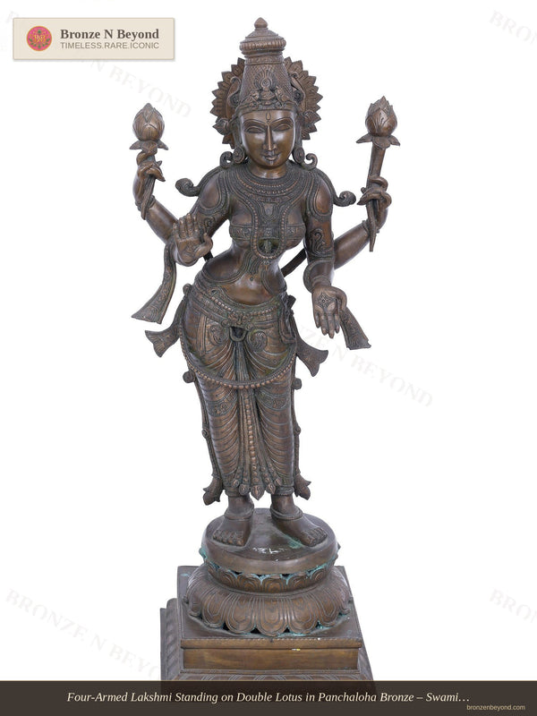 Four-Armed Lakshmi Standing on Double Lotus in Panchaloha Bronze
