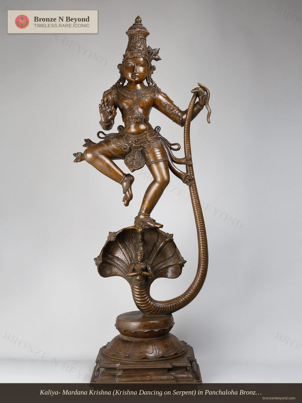 Kaliya- Mardana Krishna (Krishna Dancing on Serpent) in Panchaloha Bronze