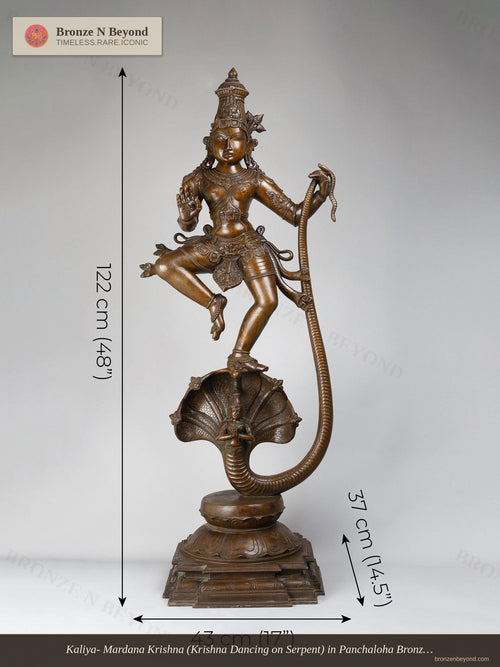 Kaliya- Mardana Krishna (Krishna Dancing on Serpent) in Panchaloha Bronze – Swamimalai, Tamil Nadu
