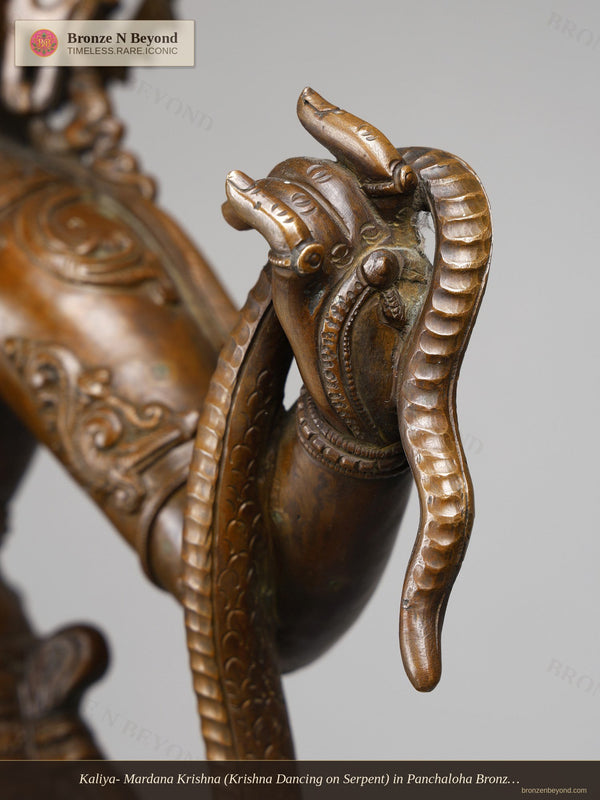 Kaliya- Mardana Krishna (Krishna Dancing on Serpent) in Panchaloha Bronze – Swamimalai, Tamil Nadu