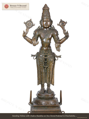 Standing Vishnu with Chakra Shankha on Two Tiered Pedestal in Panchaloha Bronze