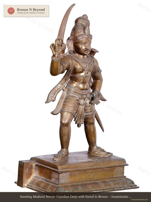 Standing Madurai Veeran Guardian Deity with Sword in Bronze – Swamimalai, Tamil Nadu
