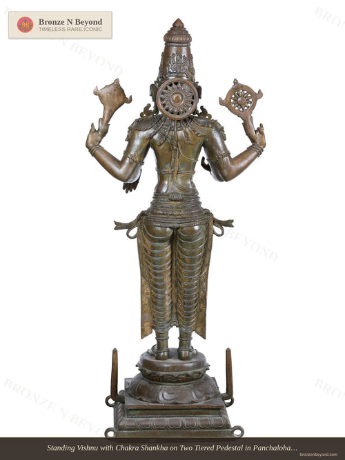 Standing Vishnu with Chakra Shankha on Two Tiered Pedestal in Panchaloha Bronze – Swamimalai