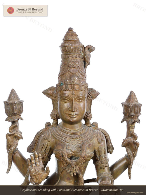 Gajalakshmi Standing with Lotus and Elephants in Bronze – Swamimalai, Tamil Nadu