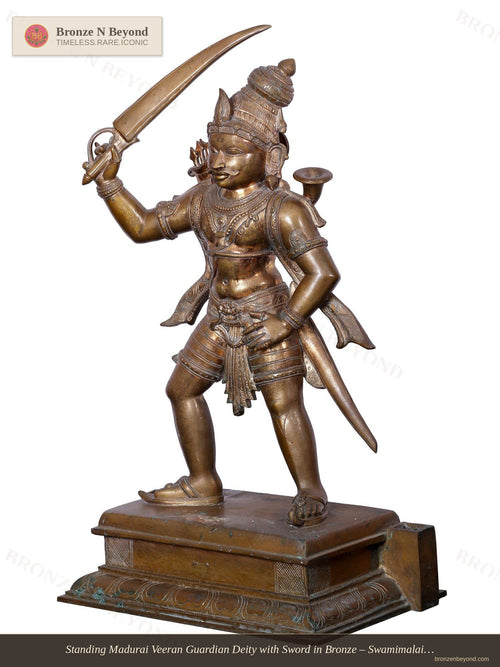 Standing Madurai Veeran Guardian Deity with Sword in Bronze – Swamimalai, Tamil Nadu