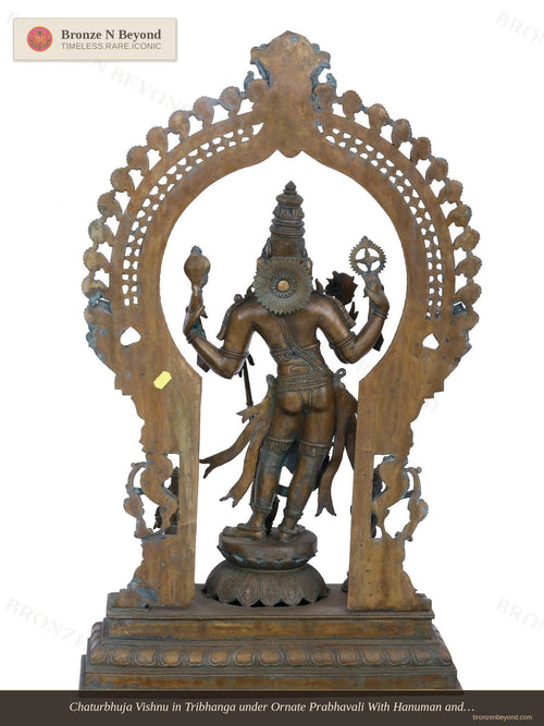 Chaturbhuja Vishnu in Tribhanga under Ornate Prabhavali With Hanuman and Garuda  in Panchaloha Bronze – Swamimalai, Tamil Nadu