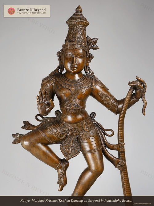 Kaliya- Mardana Krishna (Krishna Dancing on Serpent) in Panchaloha Bronze – Swamimalai, Tamil Nadu