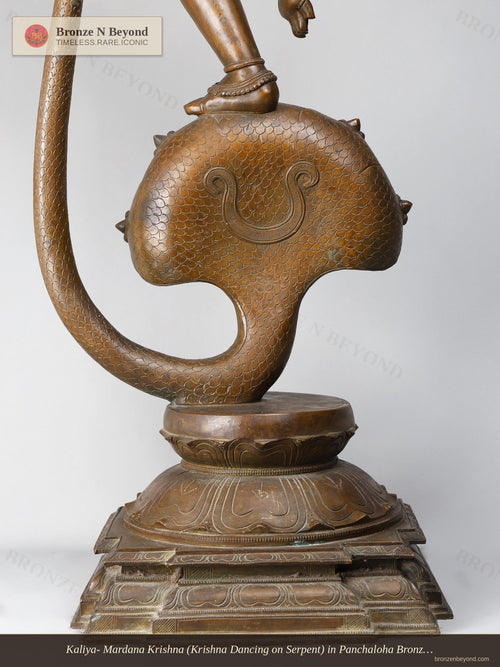 Kaliya- Mardana Krishna (Krishna Dancing on Serpent) in Panchaloha Bronze – Swamimalai, Tamil Nadu