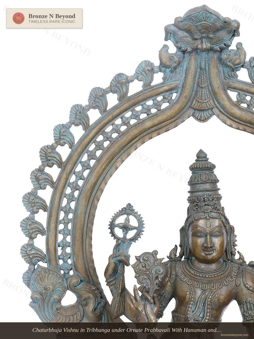 Chaturbhuja Vishnu in Tribhanga under Ornate Prabhavali With Hanuman and Garuda  in Panchaloha Bronze – Swamimalai, Tamil Nadu
