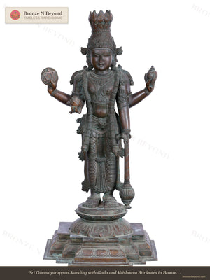 Sri Guruvayurappan Standing with Gada and Vaishnava Attributes in Bronze