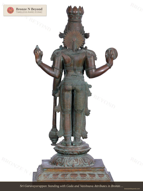 Sri Guruvayurappan Standing with Gada and Vaishnava Attributes in Bronze – Swamimalai, Tamil Nadu