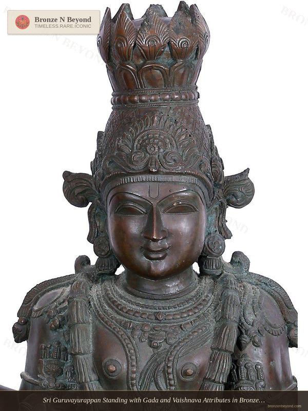 Sri Guruvayurappan Standing with Gada and Vaishnava Attributes in Bronze – Swamimalai, Tamil Nadu