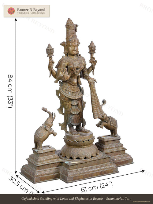 Gajalakshmi Standing with Lotus and Elephants in Bronze – Swamimalai, Tamil Nadu