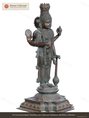 Sri Guruvayurappan Standing with Gada and Vaishnava Attributes in Bronze – Swamimalai, Tamil Nadu