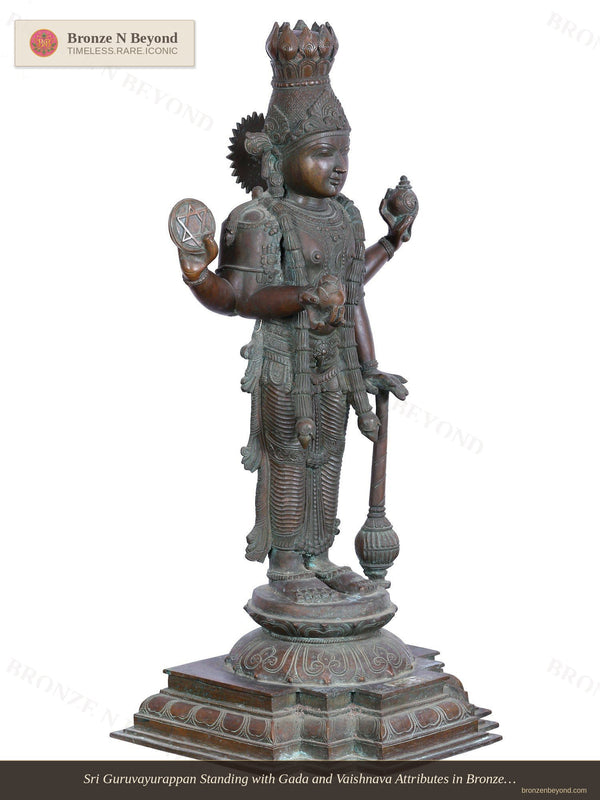 Sri Guruvayurappan Standing with Gada and Vaishnava Attributes in Bronze – Swamimalai, Tamil Nadu