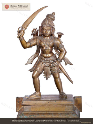 Standing Madurai Veeran Guardian Deity with Sword in Bronze