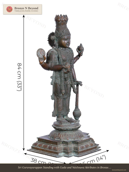 Sri Guruvayurappan Standing with Gada and Vaishnava Attributes in Bronze – Swamimalai, Tamil Nadu