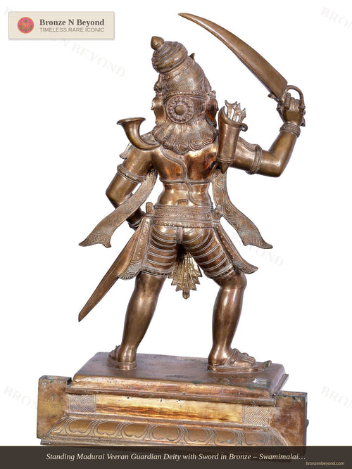 Standing Madurai Veeran Guardian Deity with Sword in Bronze – Swamimalai, Tamil Nadu