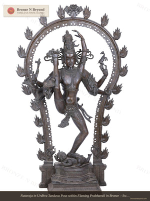 Nataraja in Urdhva Tandava Pose within Flaming Prabhavali in Bronze
