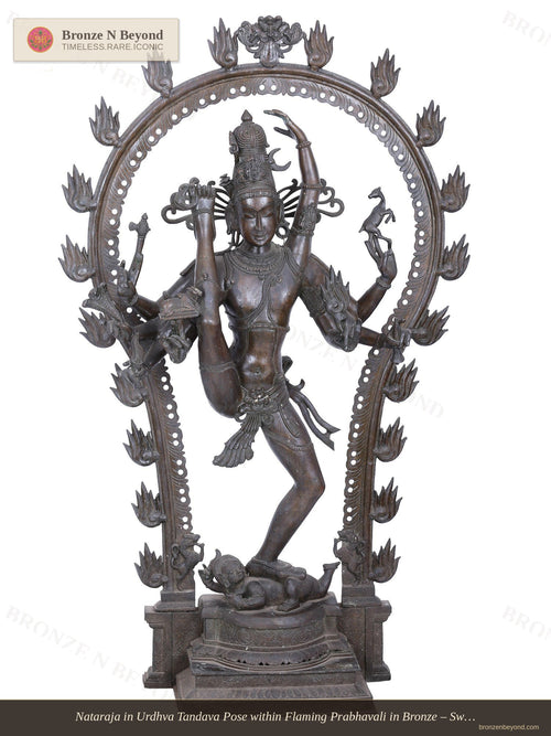 Nataraja in Urdhva Tandava Pose within Flaming Prabhavali in Bronze