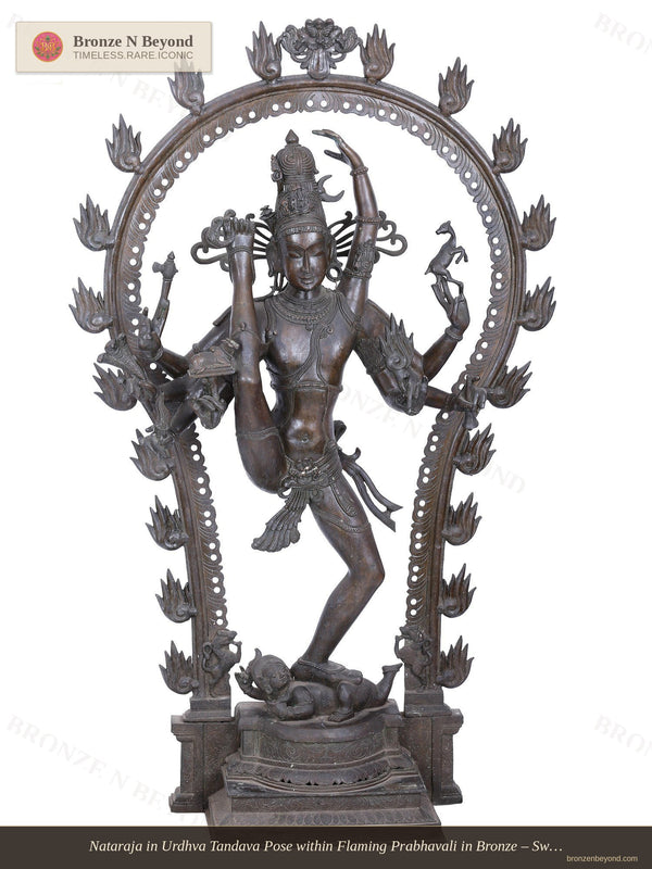 Nataraja in Urdhva Tandava Pose within Flaming Prabhavali in Bronze