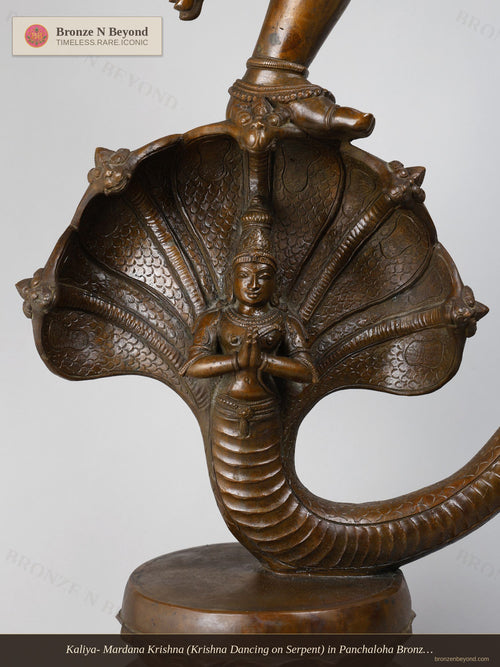 Kaliya- Mardana Krishna (Krishna Dancing on Serpent) in Panchaloha Bronze – Swamimalai, Tamil Nadu