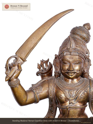 Standing Madurai Veeran Guardian Deity with Sword in Bronze – Swamimalai, Tamil Nadu