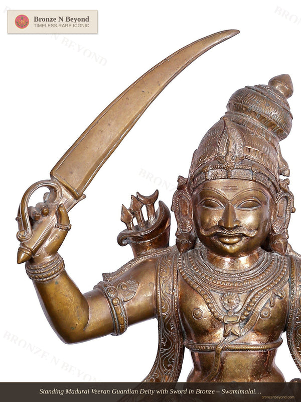 Standing Madurai Veeran Guardian Deity with Sword in Bronze – Swamimalai, Tamil Nadu