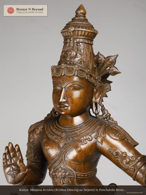 Kaliya- Mardana Krishna (Krishna Dancing on Serpent) in Panchaloha Bronze – Swamimalai, Tamil Nadu