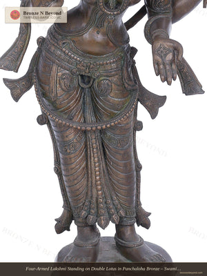 Four-Armed Lakshmi Standing on Double Lotus in Panchaloha Bronze – Swamimalai, Tamil Nadu
