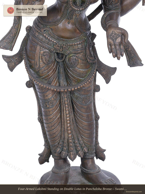 Four-Armed Lakshmi Standing on Double Lotus in Panchaloha Bronze – Swamimalai, Tamil Nadu