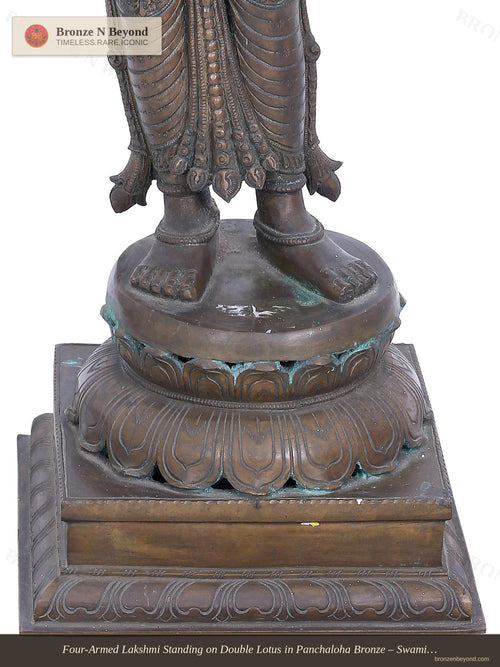 Four-Armed Lakshmi Standing on Double Lotus in Panchaloha Bronze – Swamimalai, Tamil Nadu
