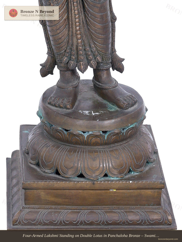 Four-Armed Lakshmi Standing on Double Lotus in Panchaloha Bronze – Swamimalai, Tamil Nadu