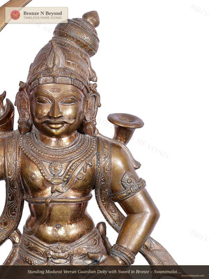 Standing Madurai Veeran Guardian Deity with Sword in Bronze – Swamimalai, Tamil Nadu