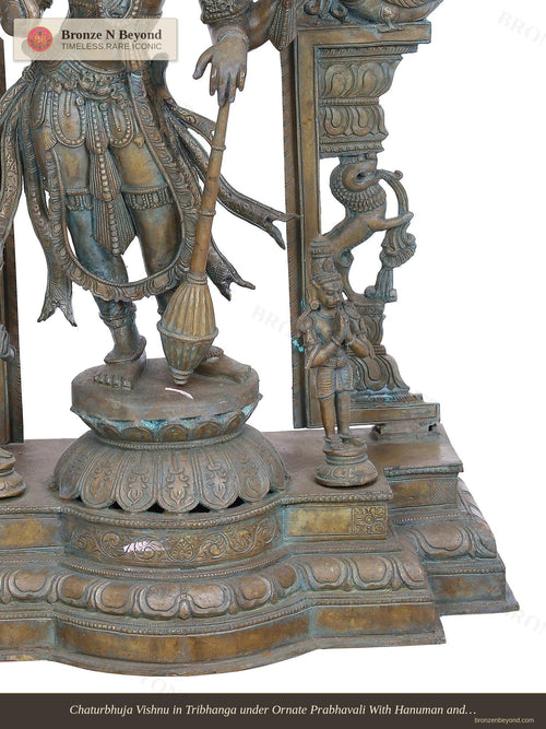 Chaturbhuja Vishnu in Tribhanga under Ornate Prabhavali With Hanuman and Garuda  in Panchaloha Bronze – Swamimalai, Tamil Nadu
