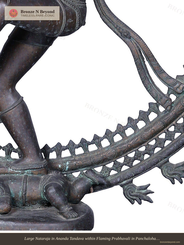 Large Nataraja in Ananda Tandava within Flaming Prabhavali in Panchaloha Bronze – Swamimalai, Tamil Nadu