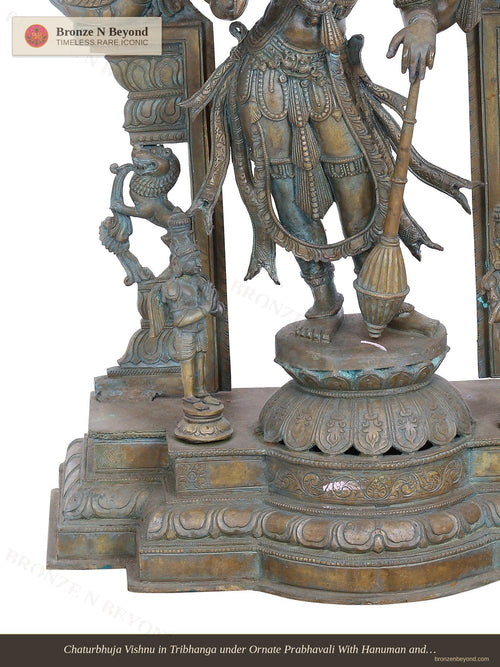 Chaturbhuja Vishnu in Tribhanga under Ornate Prabhavali With Hanuman and Garuda  in Panchaloha Bronze – Swamimalai, Tamil Nadu