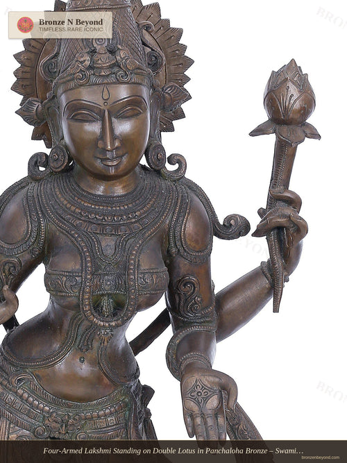 Four-Armed Lakshmi Standing on Double Lotus in Panchaloha Bronze – Swamimalai, Tamil Nadu