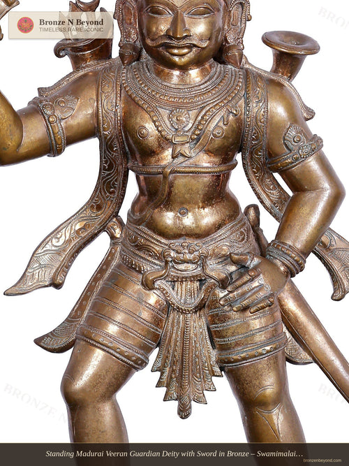 Standing Madurai Veeran Guardian Deity with Sword in Bronze – Swamimalai, Tamil Nadu