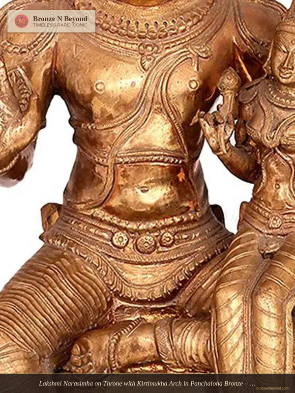 Lakshmi Narasimha on Throne with Kirtimukha Arch in Panchaloha Bronze – Swamimalai, Tamil Nadu