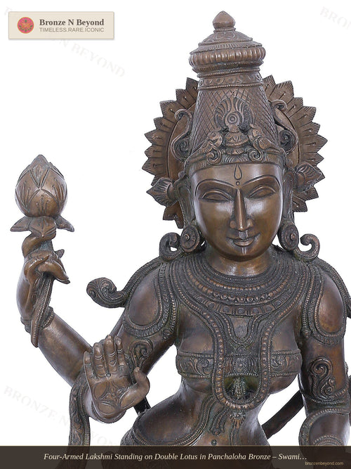 Four-Armed Lakshmi Standing on Double Lotus in Panchaloha Bronze – Swamimalai, Tamil Nadu