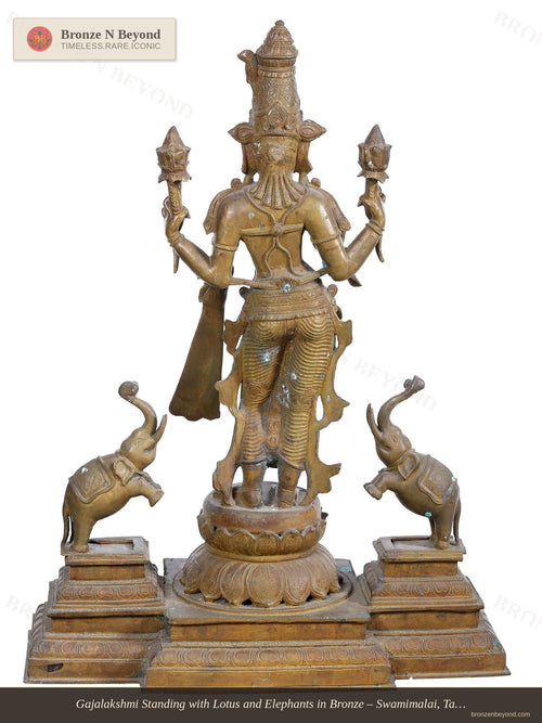 Gajalakshmi Standing with Lotus and Elephants in Bronze – Swamimalai, Tamil Nadu