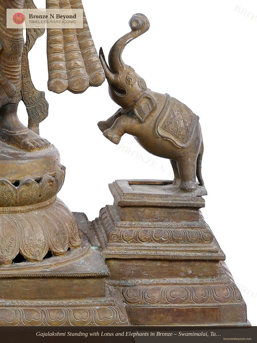 Gajalakshmi Standing with Lotus and Elephants in Bronze – Swamimalai, Tamil Nadu