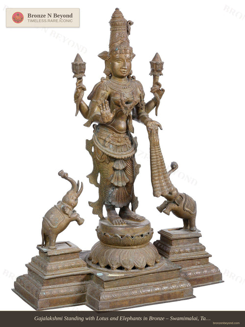 Gajalakshmi Standing with Lotus and Elephants in Bronze – Swamimalai, Tamil Nadu